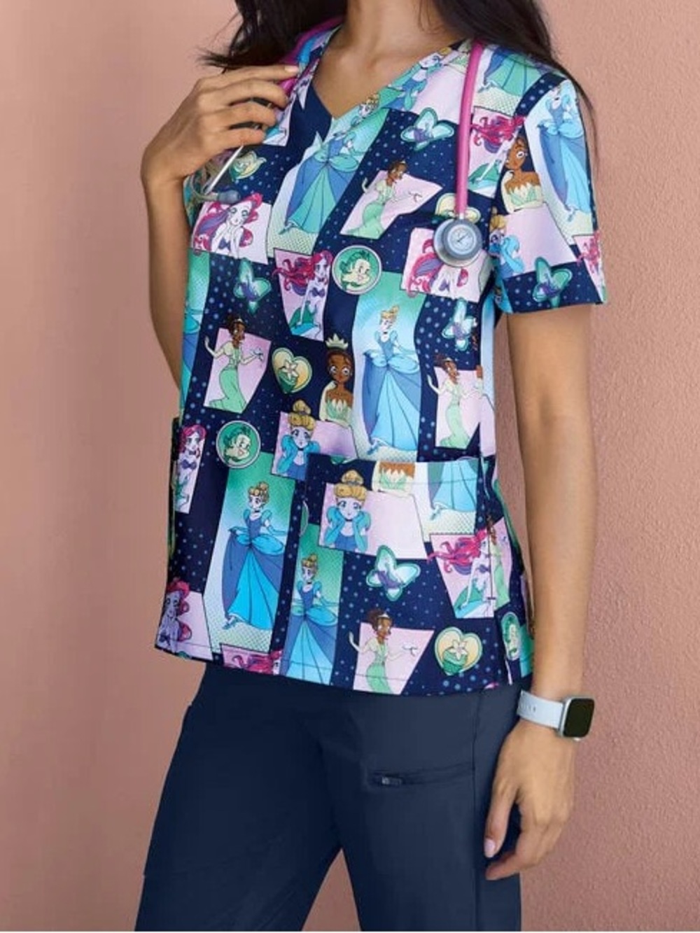 Cherokee Tooniforms Disney princesses  Scrub Top Size large and a small